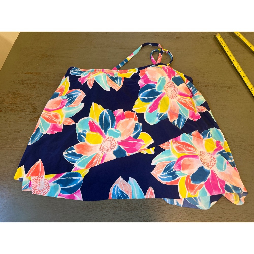 Bal Harbour Swim Tankini Top Womens XL Navy Blue Floral Halter Flowy Swimwear